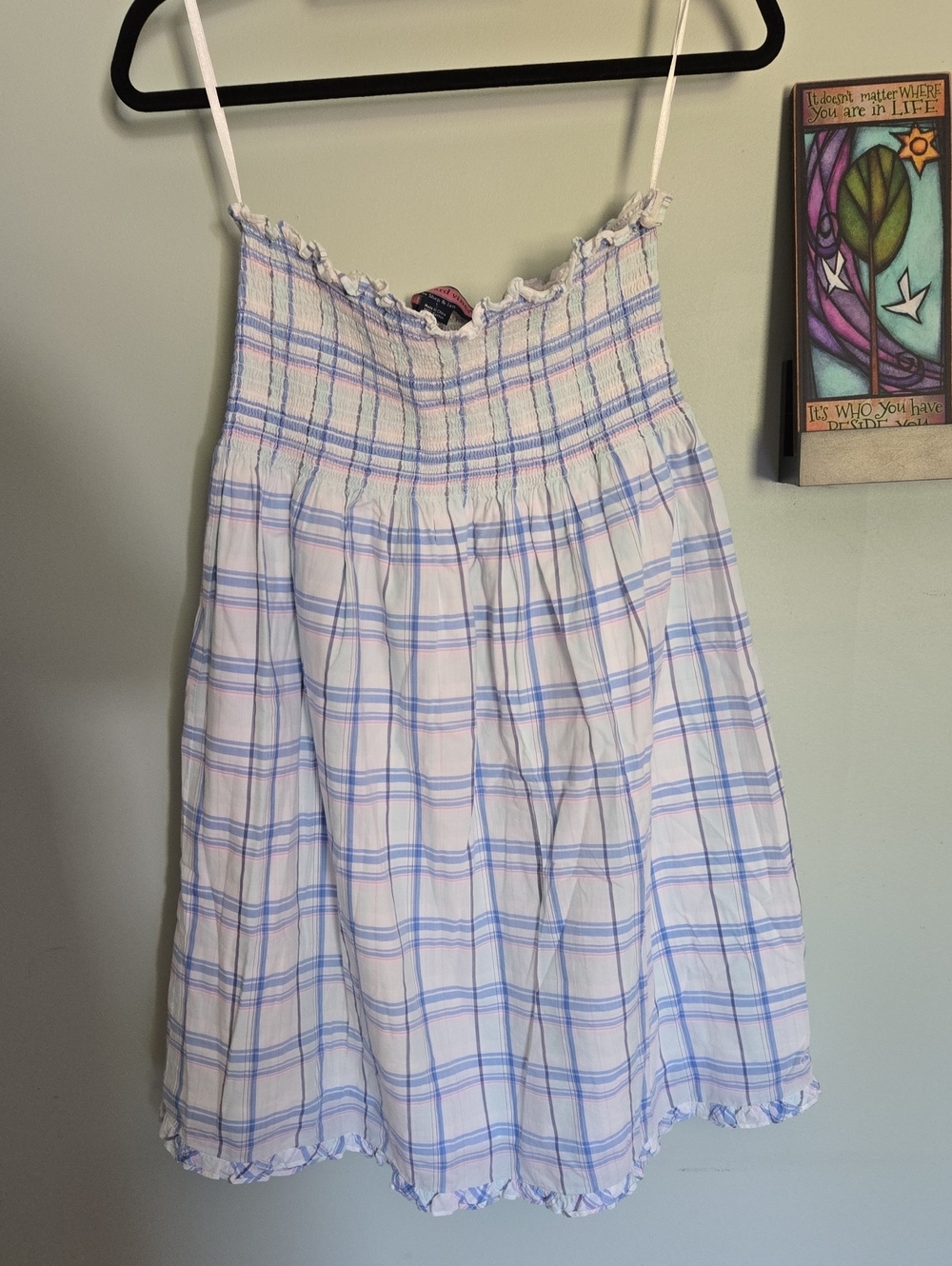 Vineyard Vines White Plaid Smocked Strapless Mini Dress XL